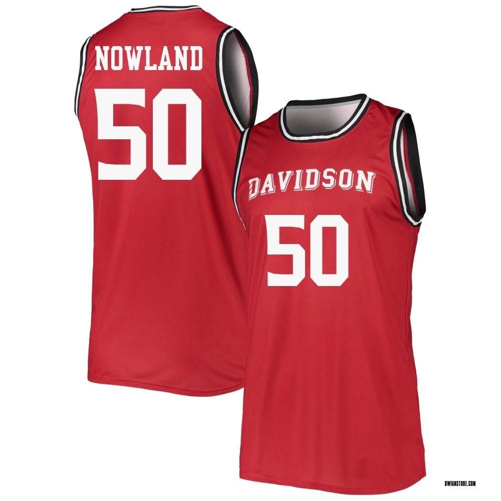 Men's John Nowland Davidson Wildcats Replica Basketball Jersey - Red